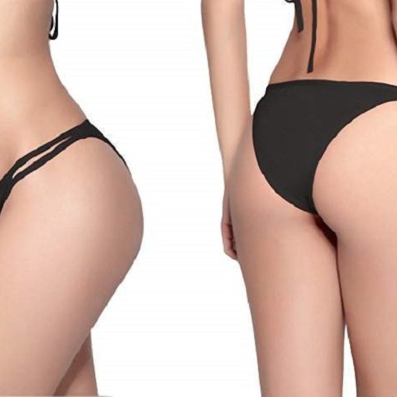 String Bikini Set Black Halter Bikini Top Low Rise Bikini Bottom Triangle Bikini - Picture 8 of 8